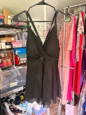 Black Lace Twist-Front Women's tankini set